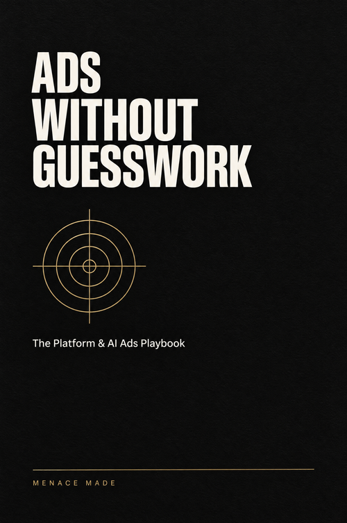Ads Without Guesswork ebook cover, Menace Made